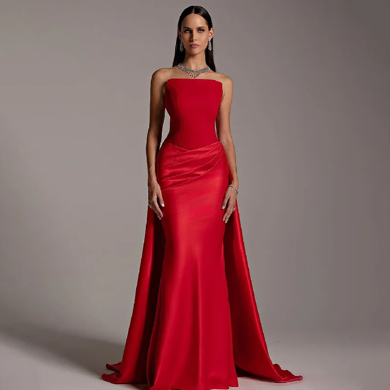 Elegant Red Strapless Evening Dresses with Overskirt SF255 Plus size unclassified dresses