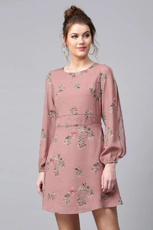 Women's Onion Pink Floral Skater Dress - SASSAFRAS Luxury unclassified dresses