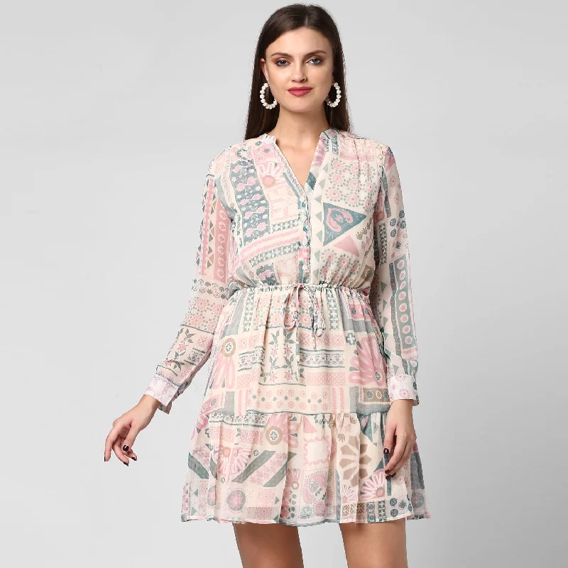 Women's Chiffon Dress with waist drawstring - StyleStone Cotton unclassified dresses