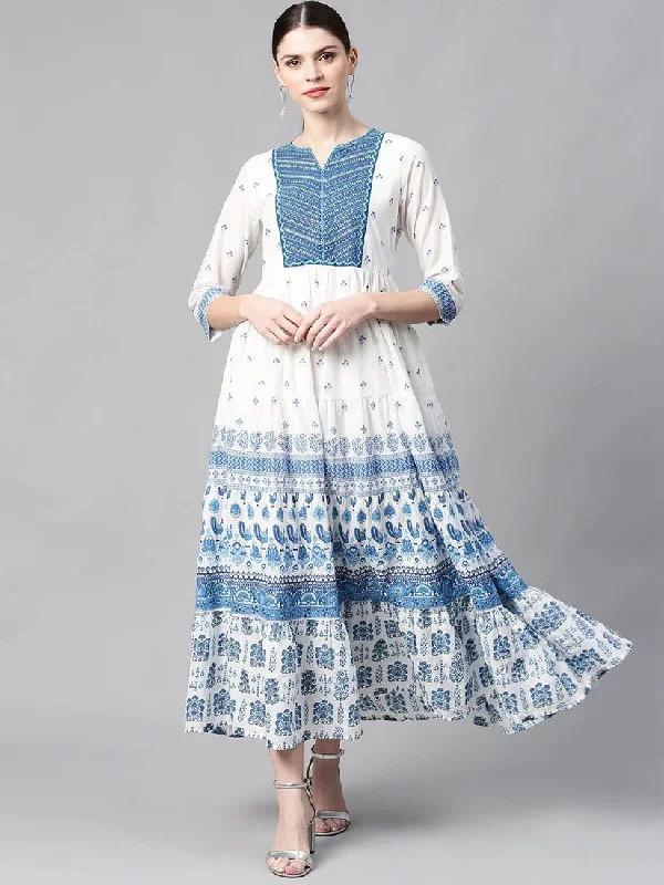 Women's Blue Georgette Embroidered Tiered Dress1 - Juniper Short unclassified dresses