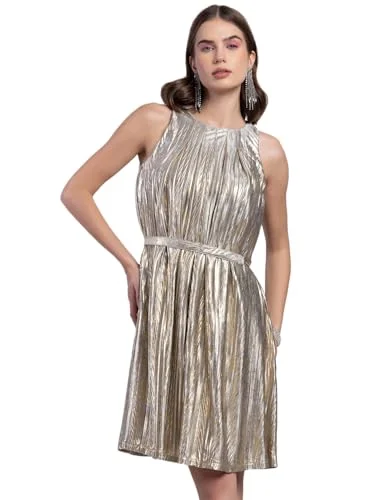 Faballey Women's Polyester Silver Pleated A-Line Dress with Embellished Cord Belt Knee-Length Dresses (DRS06598_Gold_M) Popular unclassified dresses Faballey Women's Polyester Silver Pleated A-Line Dress with Embellished Cord Belt Knee-Length Dresses (DRS06598_Gold_M) Popular unclassified dresses