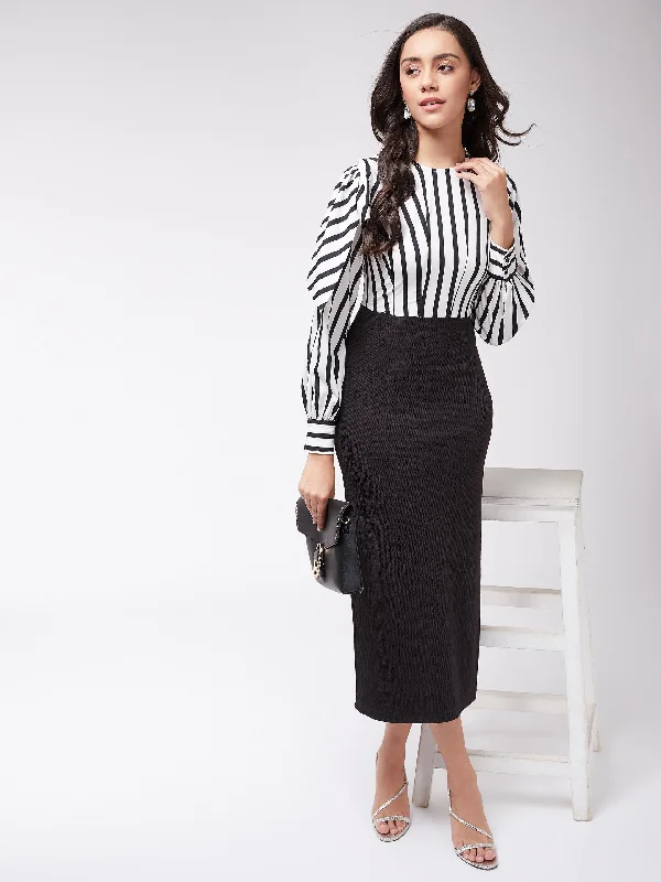 Women's Monocromaric Stripe Fitted Dress - Pannkh Satin unclassified dresses