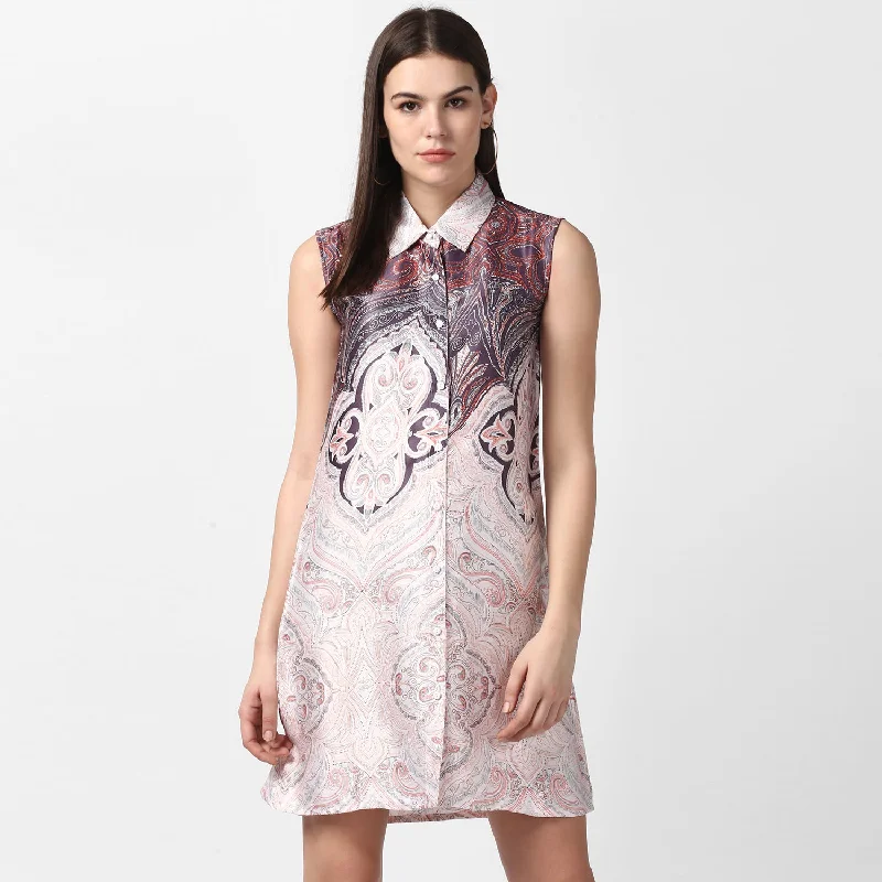Women's Satin Printed Dress with front Buttons - StyleStone Women's unclassified dresses