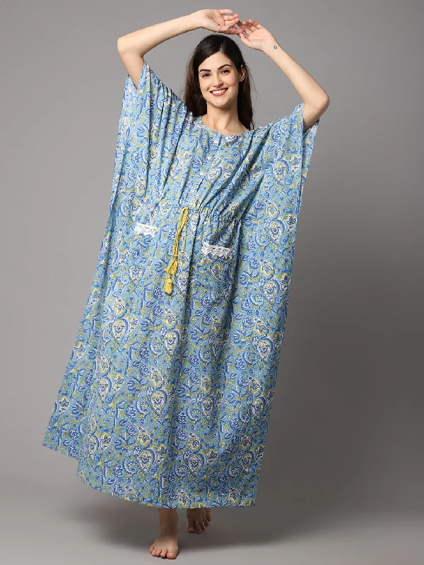 Women's Cotton Paisley Floral Print Maternity Kaftan With Pocket and Feeding Engagement unclassified dresses