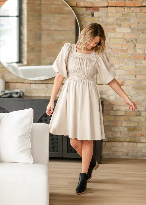 Eyelet Lace Trimmed Square Neck Midi Dress Sporty Midi Skirt