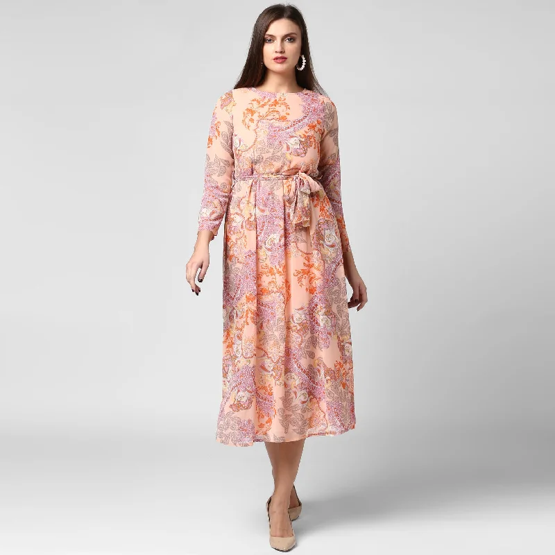 Women's Peach Georgette Dress - StyleStone Y2K unclassified dresses