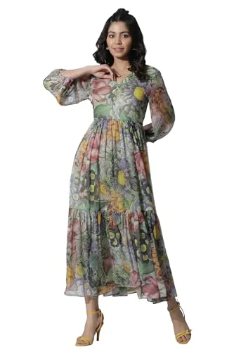 W for Woman Multi-Coloured Floral Printed Tiered Dress (Size: M)-24FEW11256-123567 Minimalist unclassified dresses