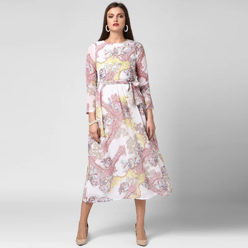 Women's White Georgette Dress - StyleStone Off-shoulder unclassified dresses