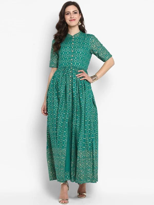 Women's Green Printed Maxi Dress - Meeranshi Fashionable unclassified dresses