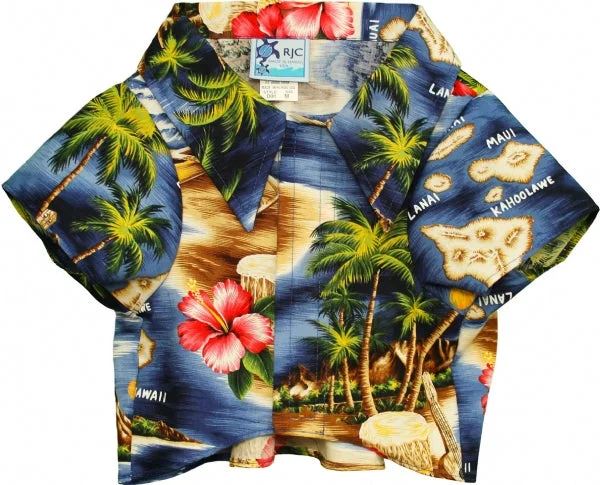 Palm Isle Doggy Hawaiian Aloha Shirt in Navy Casual unclassified dresses