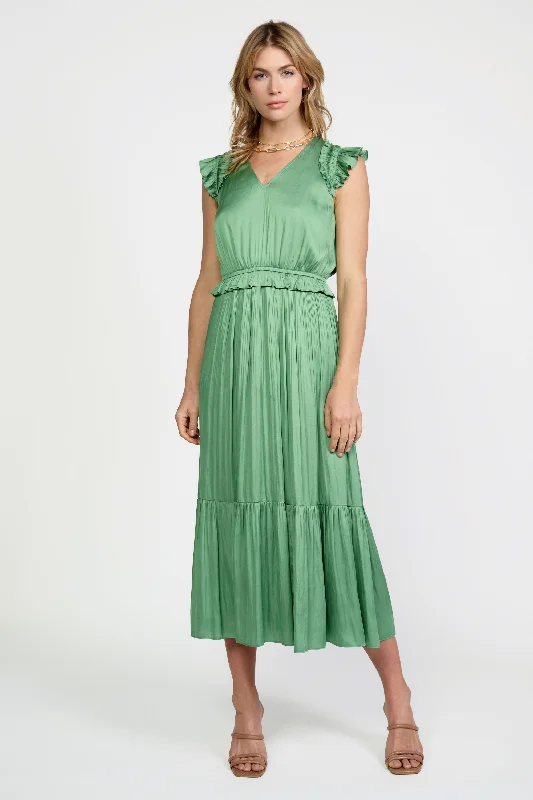 Ruffled Flutter Sleeve Midi Dress Corset unclassified dresses
