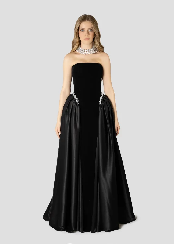 Elegant Black Strapless Evening Dress with Overskirt SF534 Chiffon unclassified dresses
