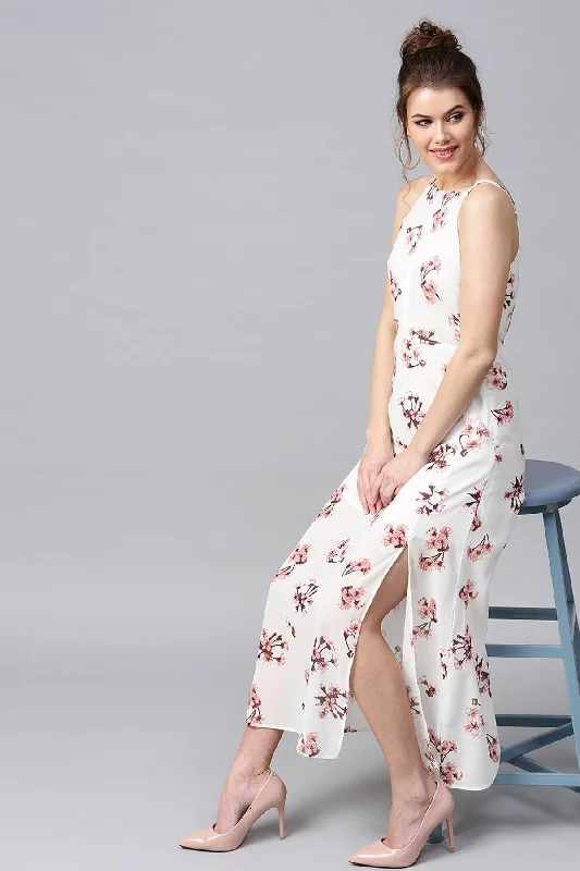 Women's Ivory Floral Halter Maxi - SASSAFRAS Petite unclassified dresses