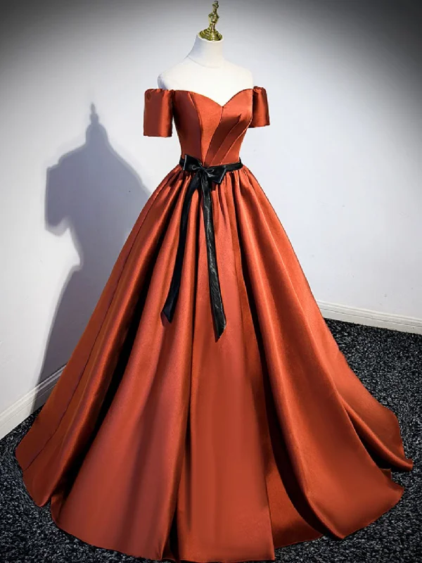 A Line Satin Orange Long Prom Dresses, Orange Formal Bridesmaid Dresses Denim maxi dresses