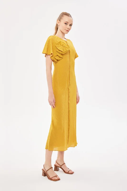 Flower Detailed Long Dress Saffron Holiday maxi dresses