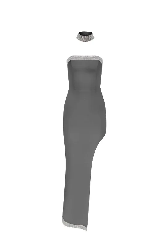 The Moonlight Gray Long Strapless Dress Leather maxi dresses
