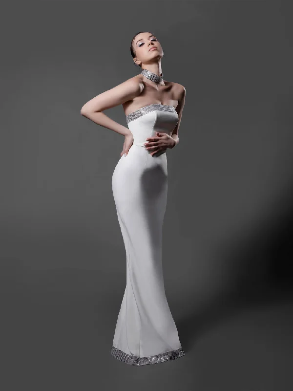The Moonlight White Long Strapless Dress Sequin maxi dresses