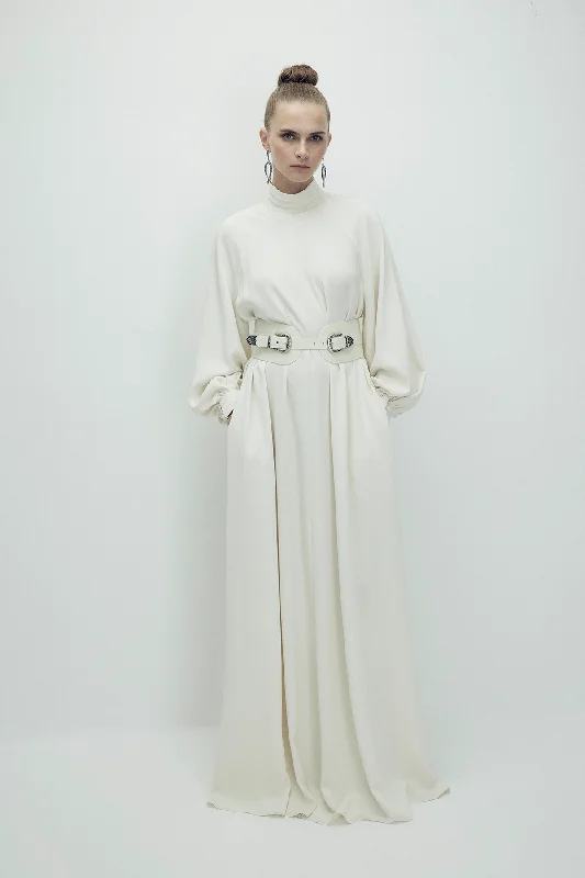 York Mock Neck Long Dress Beige Lace maxi dresses