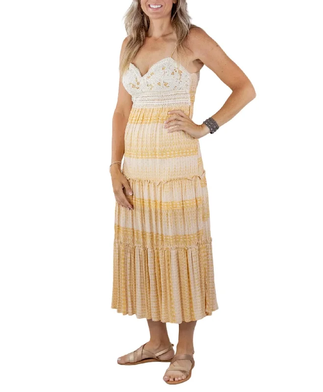 Sienna Crochet Maxi Dress In Yellow Button-down Maxi Skirt