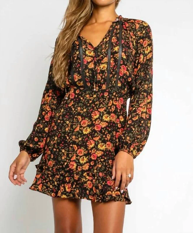 Autumn Floral Dress In Multi Stretchy floral dresses
