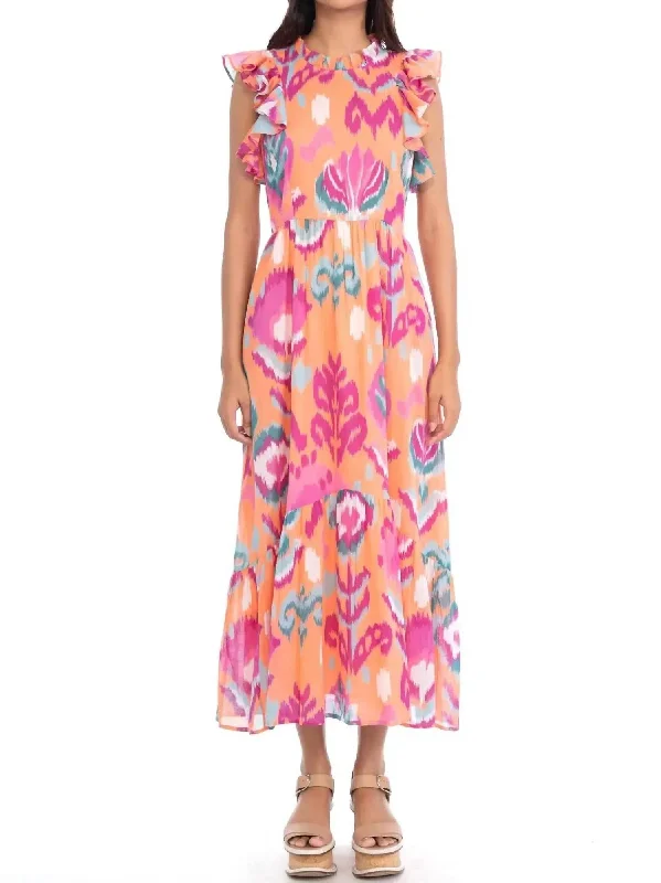 Hannah Dress In Ikat Floral Spice Comfortable floral dresses for everyday wear